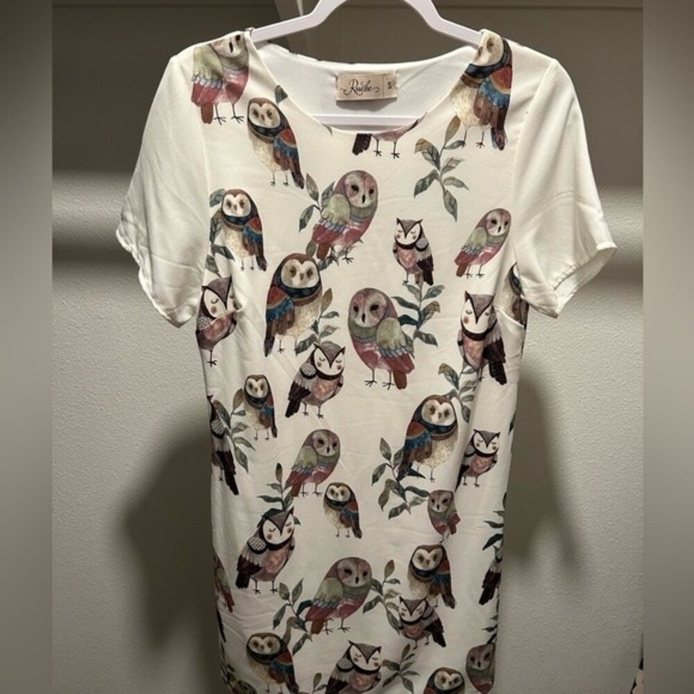 Ruche Owl Print Mini Dress SIZE SMALL